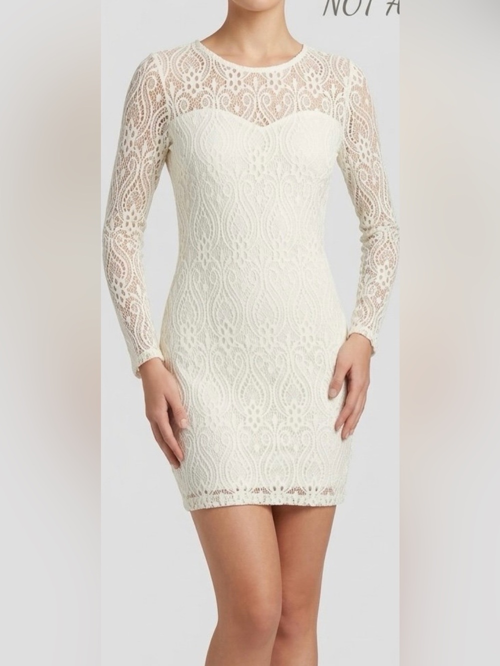 Long-Sleeve Cream Lace Bodycon Dress
